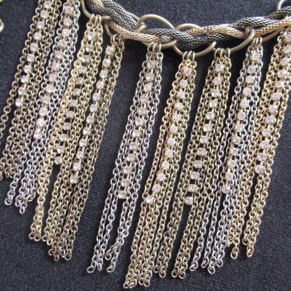 Steampunk, Chain & Crystal Choker, Gold, Silver, Bronze, Pewter, Rope, Link, Vtg - Picture 10 of 10